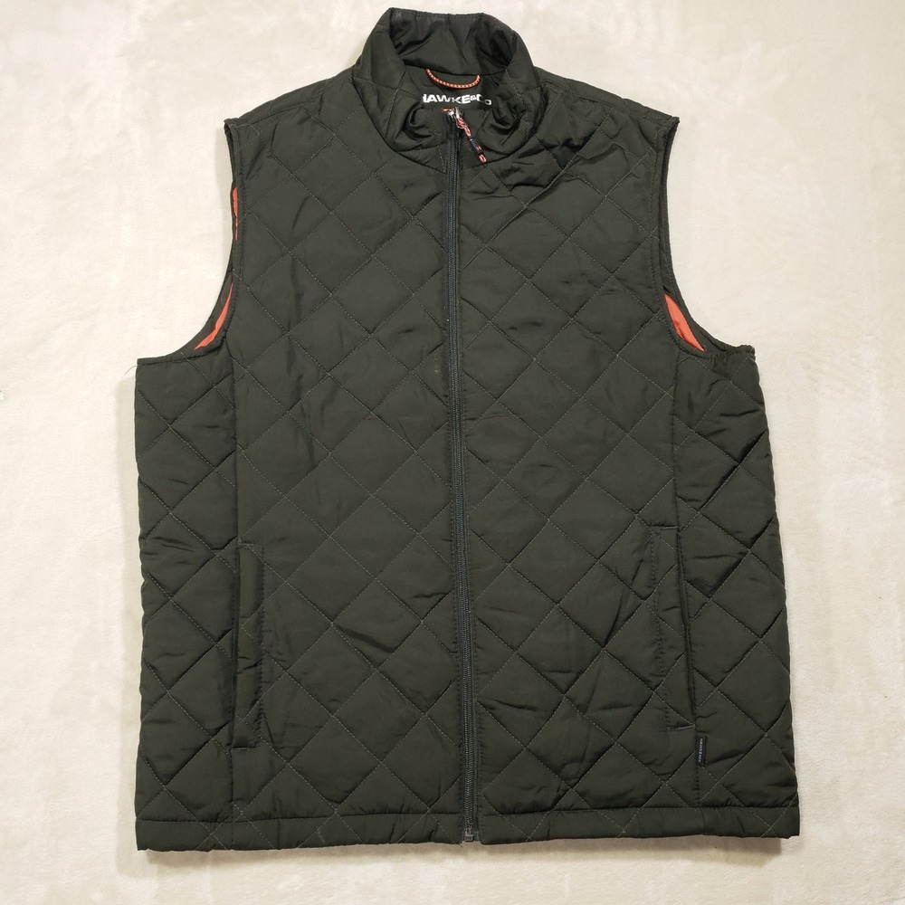 Hawke & Co Vest Mens Size Medium Olive Green Quilted Full Zip Puffer Lightweight